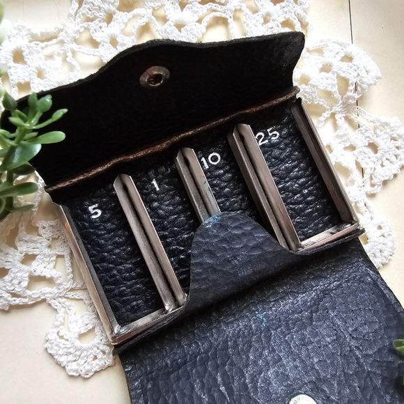 Antique Drexel Coin Purse Black Leather Spring-Loaded Metal Coin Sorter 1930s - Picture 7 of 14